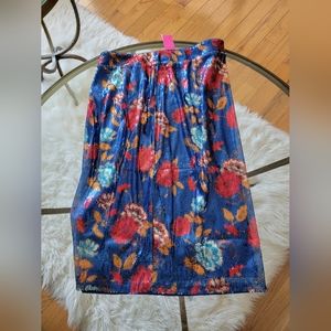 Sequin floral print midi skirt